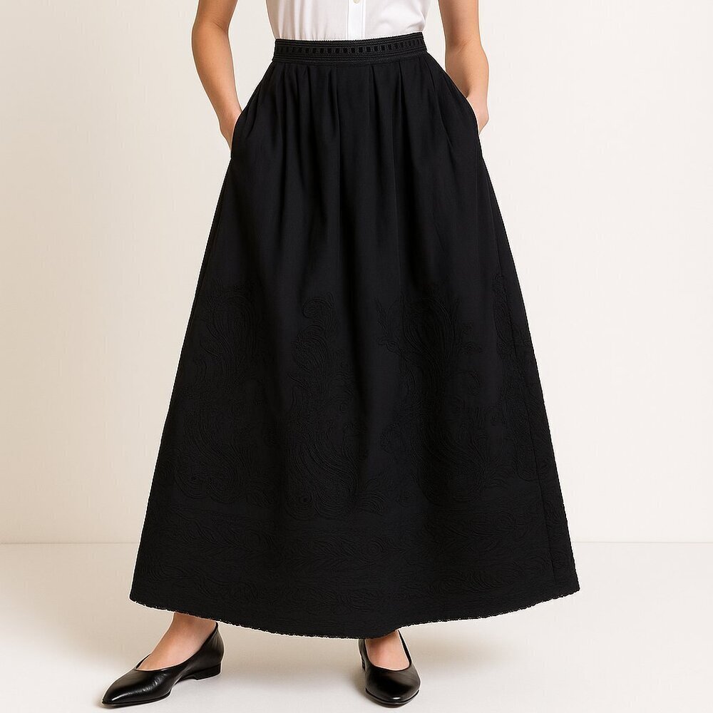Ermanno Scervino Skirt Black Embroidered Paisley Maxi Italy Boho IT 40 / XS